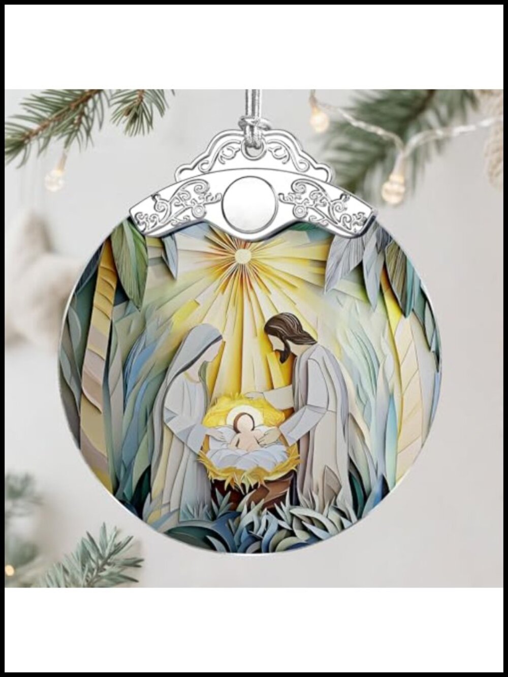 Nativity Scene Stained Glass Christmas Ornament Holy Family 3x3.5